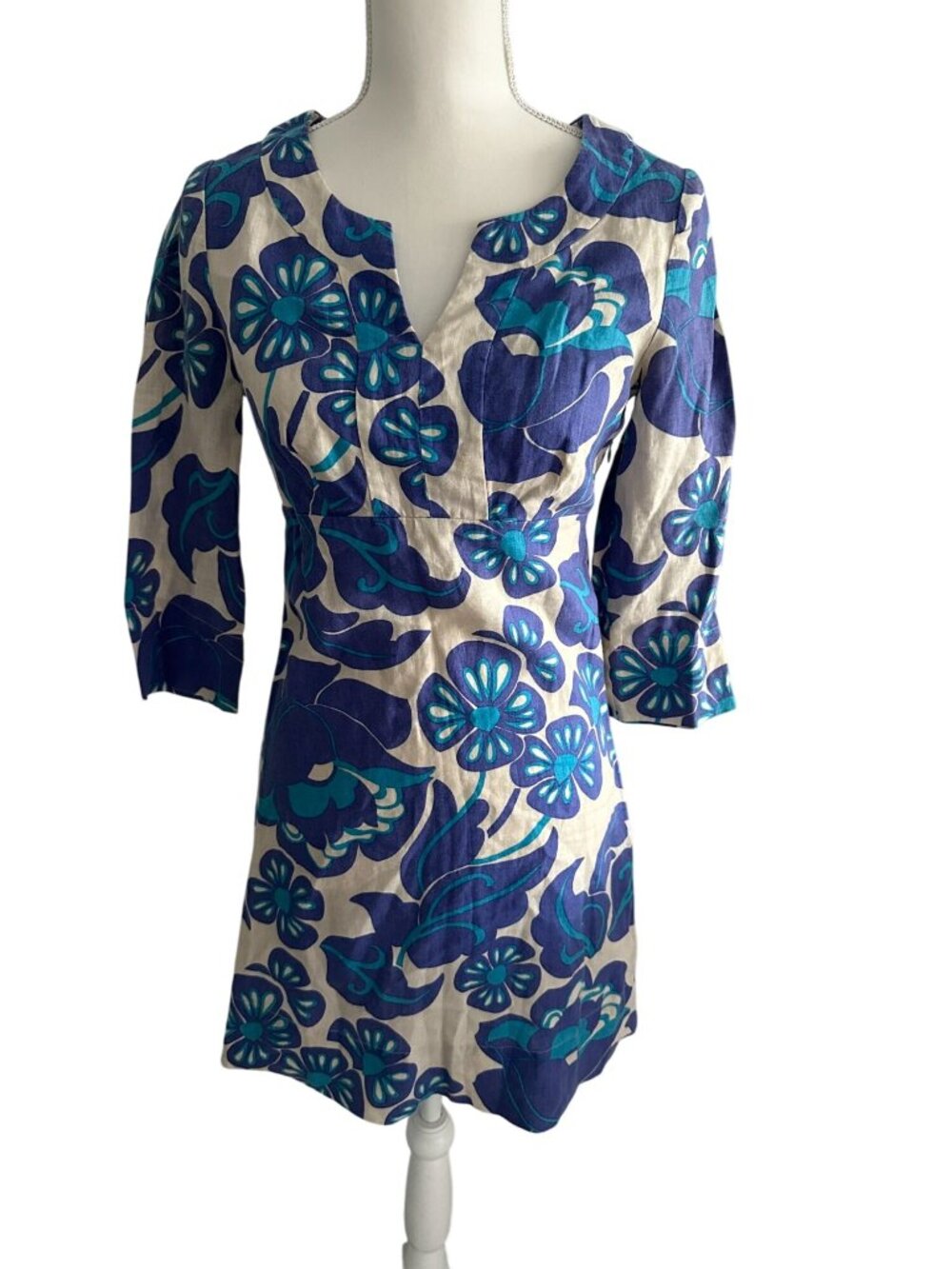 BODEN Womens Blue White Floral Tunic Dress Size US 2